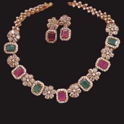 "Navaratan 1 gram Gold Necklace - Click here to View more details about this Product